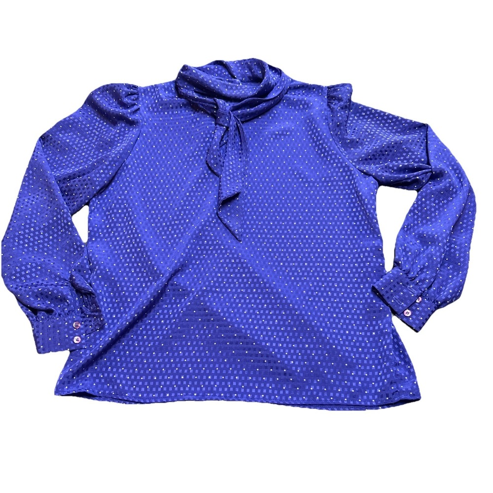 VTG Laura Henson Polka Dot Bow Neck Blouse Multi Color Long Sleeve Top L 12